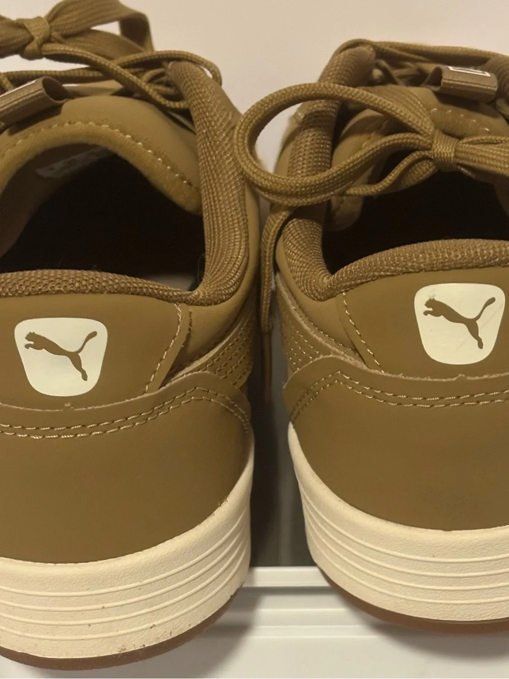 Puma Men's Low-Top Sneakers in Olive/Tan, texture gum rubber sole. Size 9.